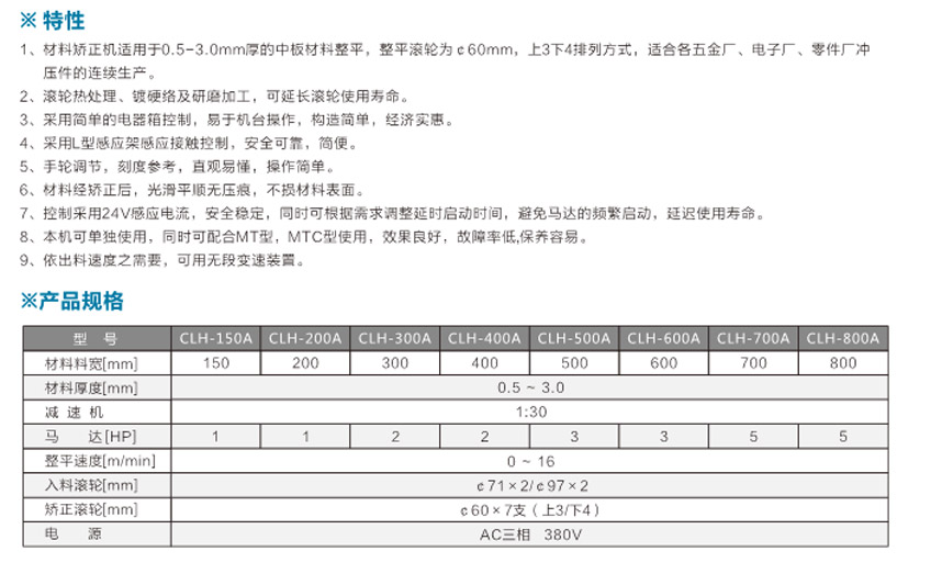 材料矯正機CLH-A產品介紹